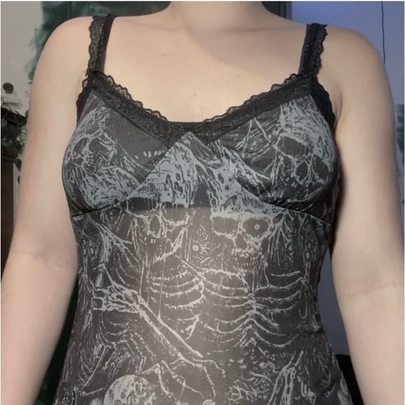 SOLD - New Without Tags - Distressed Mesh Zombie Lace Cami Mini Dress - Picture 2 of 8